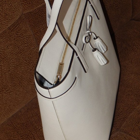 NWT Kate Spade Hayes Pebbled Leather MD Top Zip Off White Carryall Tote Bag - Picture 6 of 10